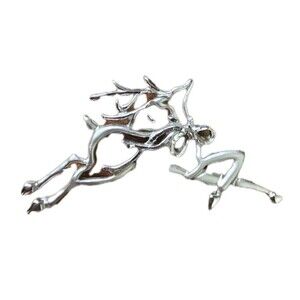 925 Sterling Silver Reindeer Brooch Pin with Bow Vintage Holiday Jewelry BAB
